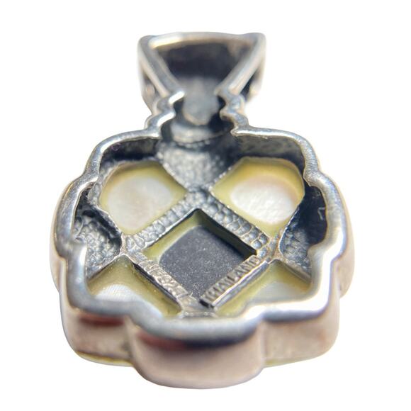 NF 925 Sterling Silver Onyx Mother of Pearl Marcasite Pendant - Picture 3 of 12
